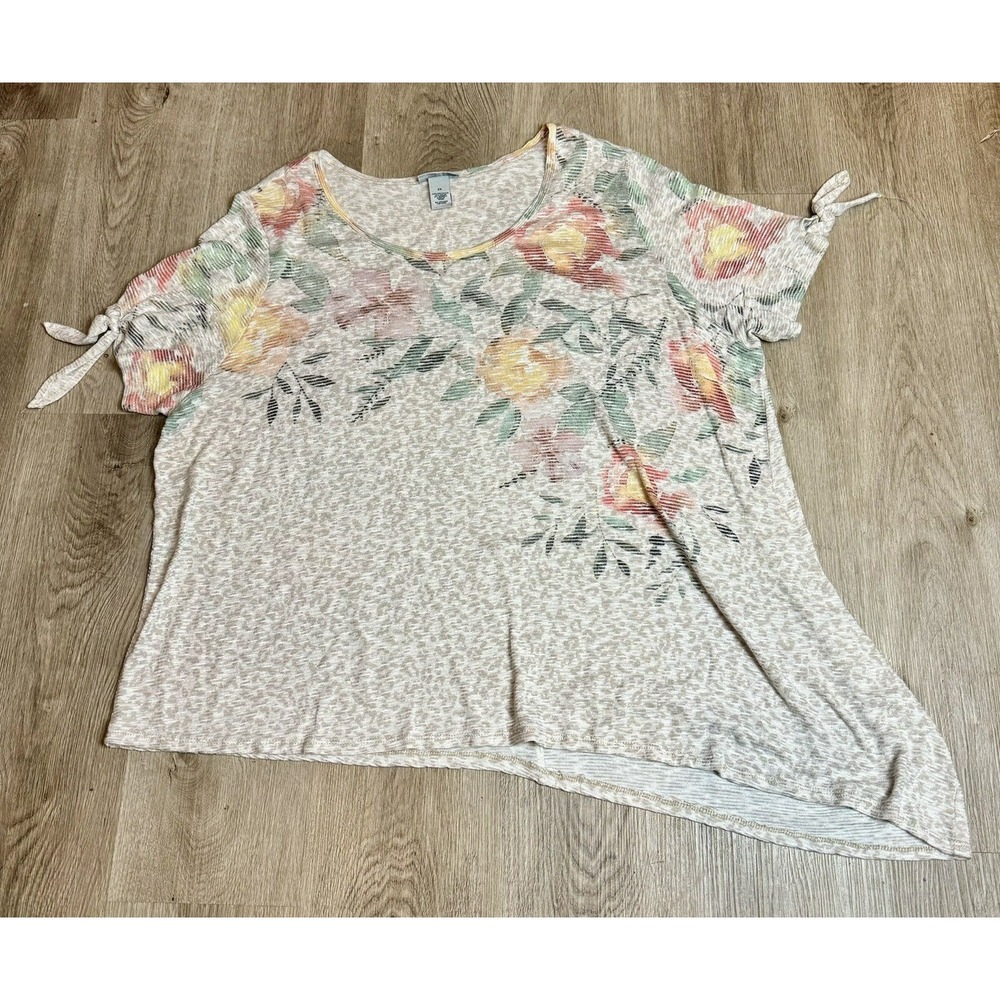 Catherines‎ Womens 2X Floral Print Tie Sleeve Asymmetrical Tunic Top